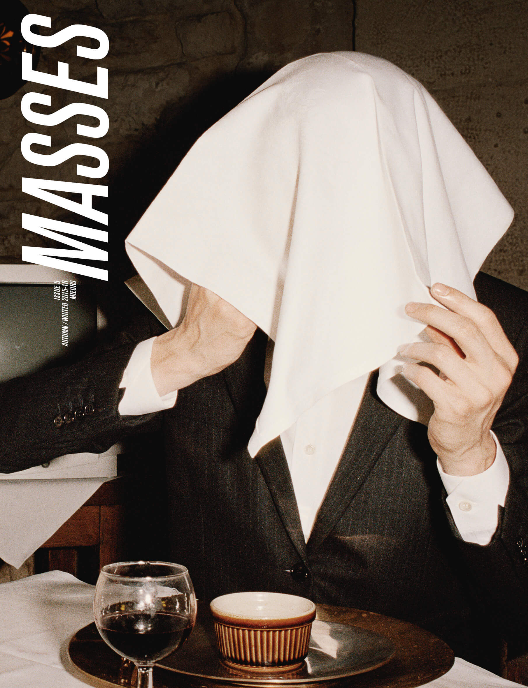 MASSES Magazine Issue No. 5 – Cover photographed by CG Watkins and Rich Aybar with Sacha Quintin eating ortolan birds wearing Saint Laurent by Hedi Slimane