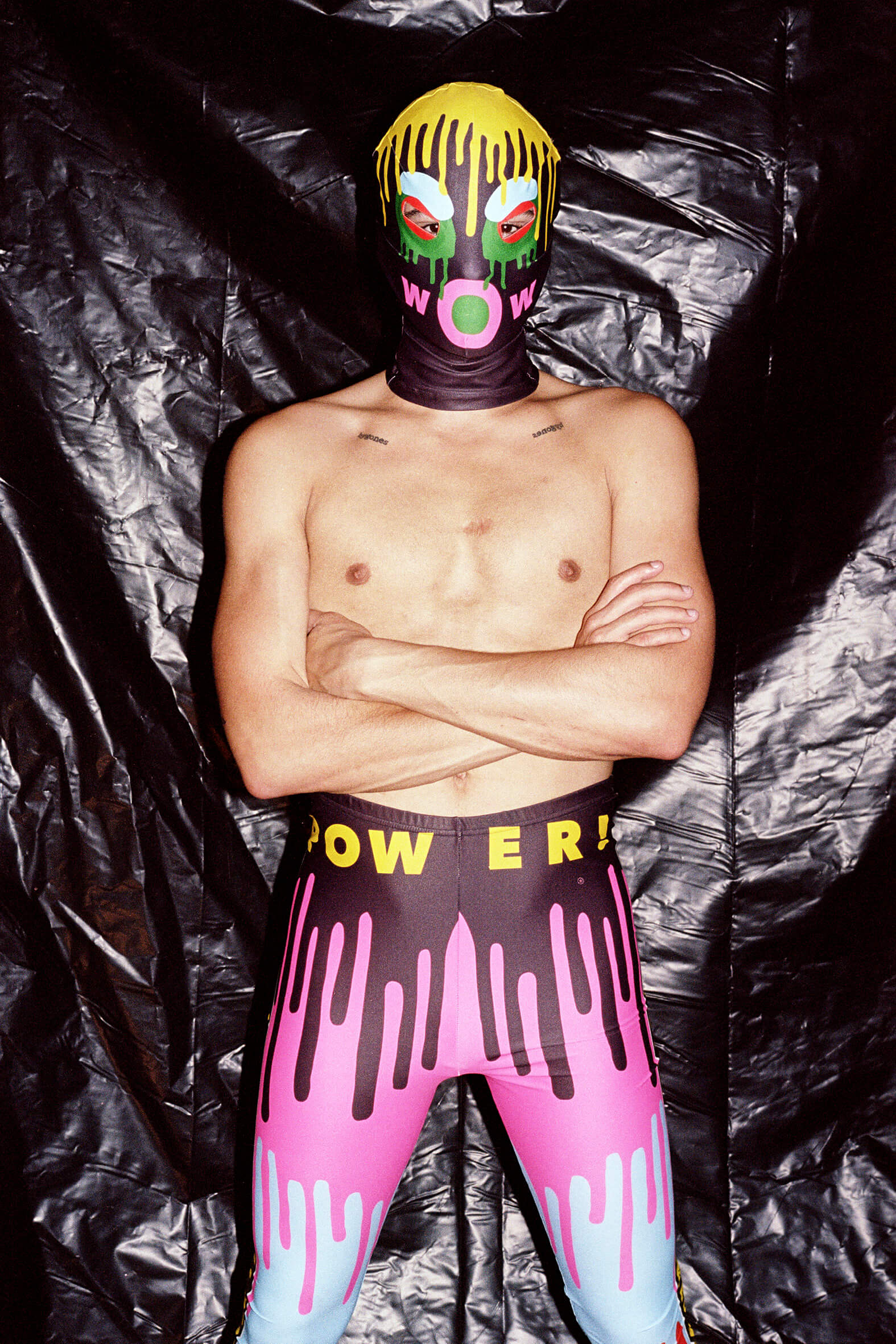 MASSES Magazine No. 12 – Aux Armes et Cætera, Photography by Matthias Vriens – Walter Van Beirendonck Autumn/Winter 2019 WOW DRIPPING MONSTER MASK and POWER bike leggings — 2019